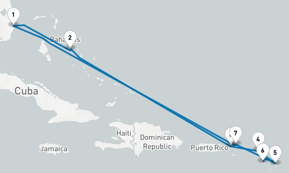 10 days, round-trip Eastern Caribbean with Tortola 11日間