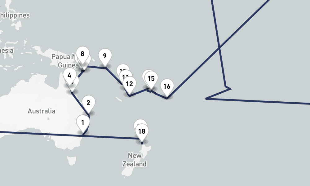 26 days, one-way from Sydney to Auckland 27日間