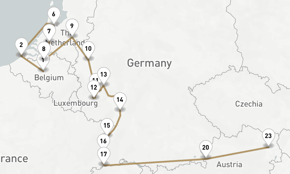 31 days, one-way from Brussels to Vienna 32日間