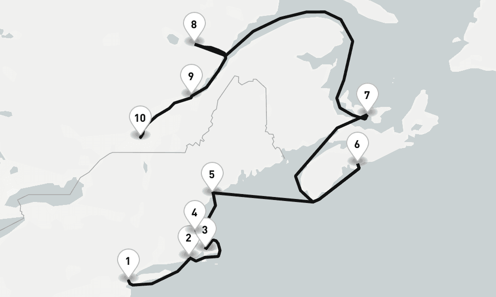 11 days, one-way from New York to Montreal 12日間