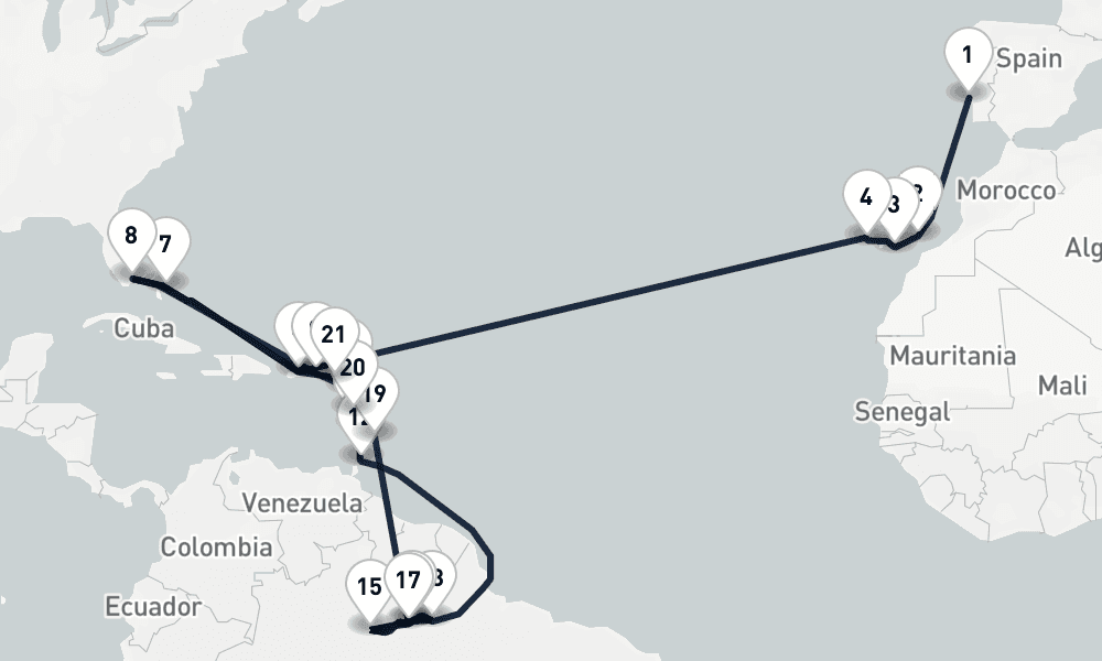 40 days, one-way from Lisbon to Miami 41日間