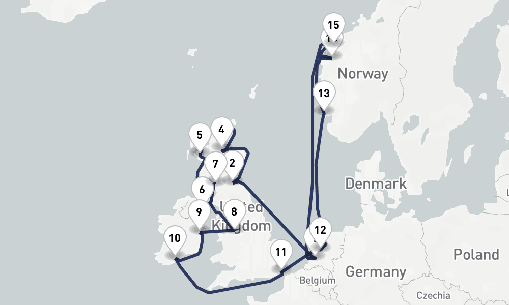 21 days, round-trip British Isles Norwegian Fjords Collectors Voyage 22日間