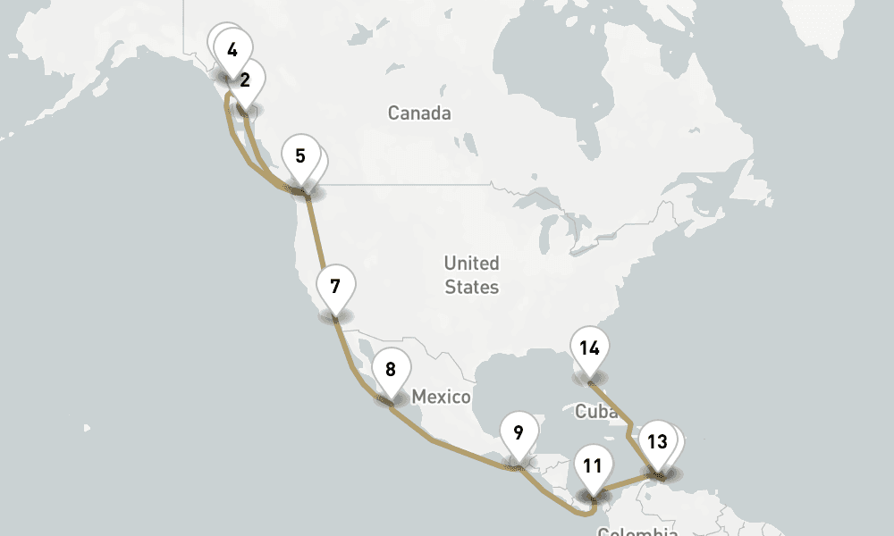 28 days, one-way from Seattle to Miami 29日間