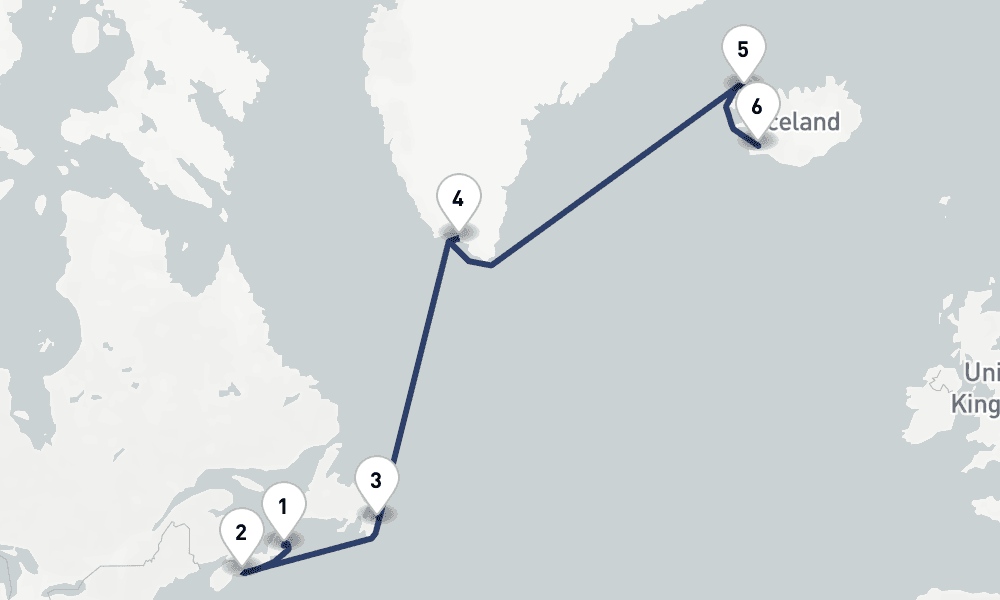 13 days, one-way from New York to Reykjavik 14日間