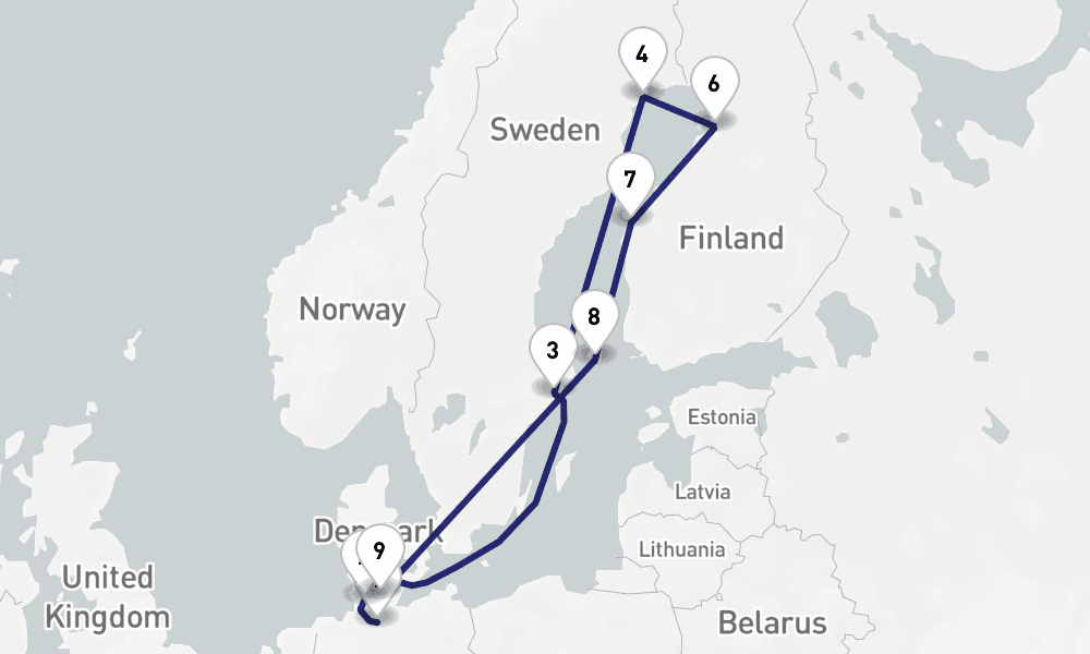 14 days, one-way from Hamburg to Kiel 15日間