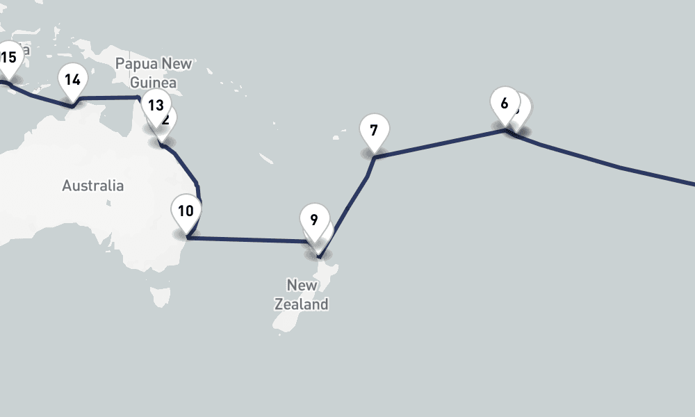 42 days, one-way from San Antonio to Singapore 43日間