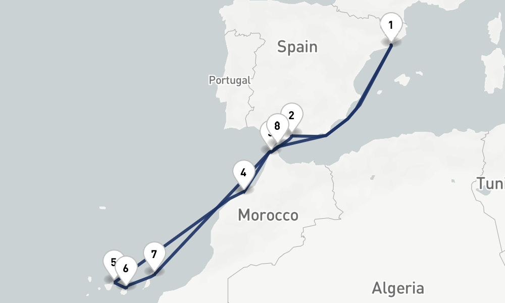 12 days, round-trip Canaries, Spain Morocco 13日間