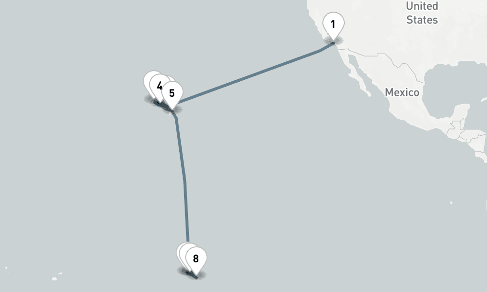 17 days, one-way from Los Angeles to Papeete 18日間
