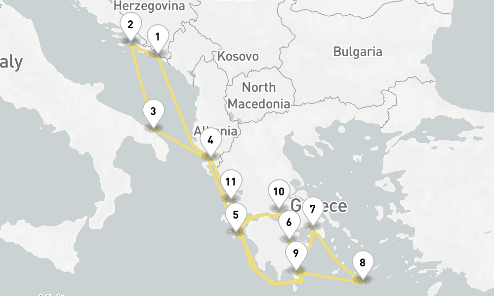 14 days, round-trip Dalmatian Delights Grecian Gems 15日間