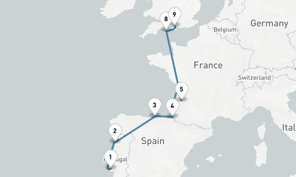 10 days, one-way from Lisbon to Southampton 11日間