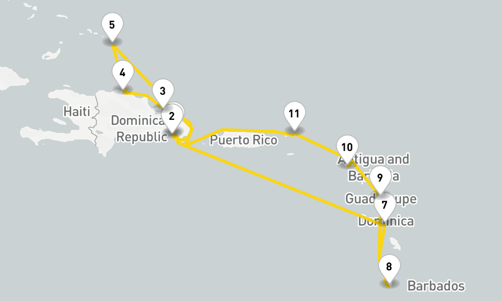 14 days, round-trip Caribbean Antilles from La Romana 15日間