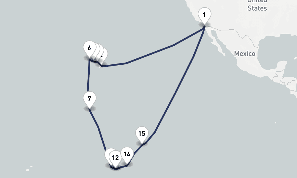 35 days, round-trip Hawaii, Tahiti Marquesas Legendary Voyage 36日間