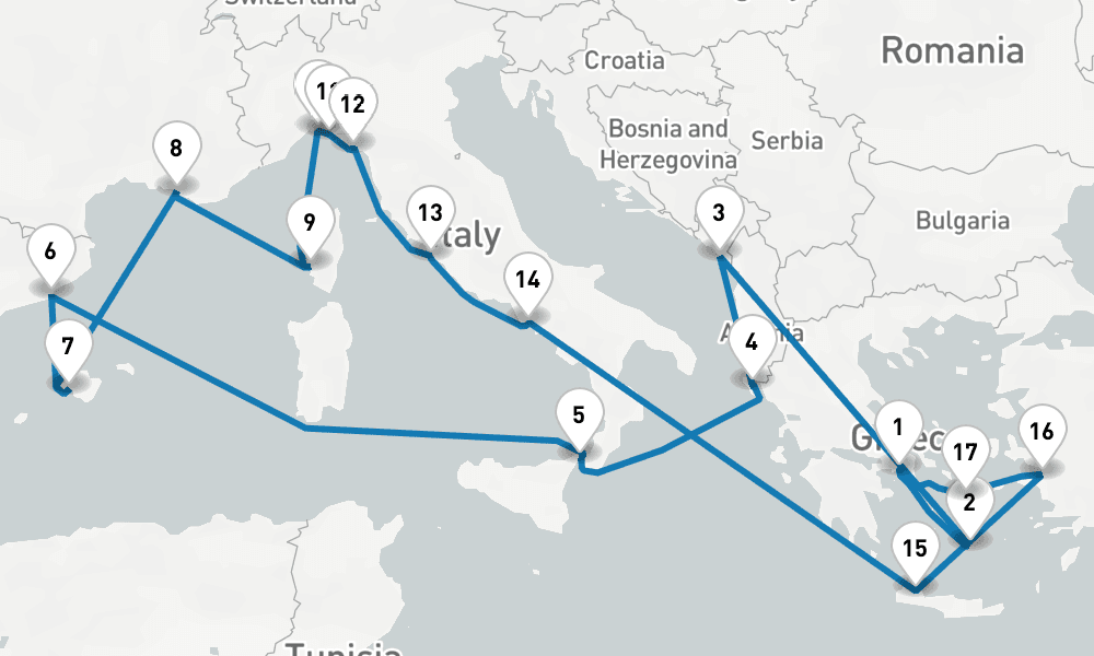 21 days, round-trip The Best of the Mediterranean 22日間