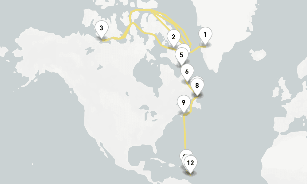 22 days, one-way from Kangerlussuaq to Bridgetown 23日間