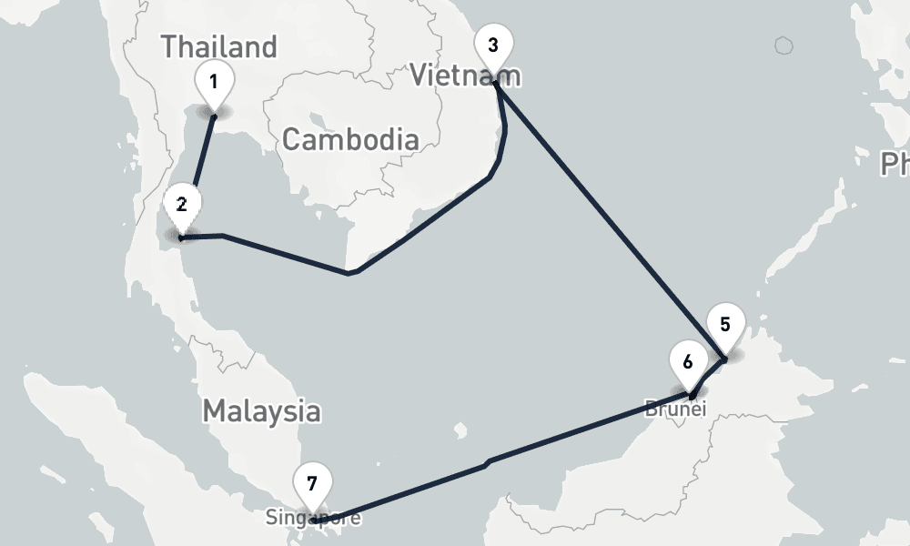 10 days, one-way from Laem Chabang to Singapore 11日間