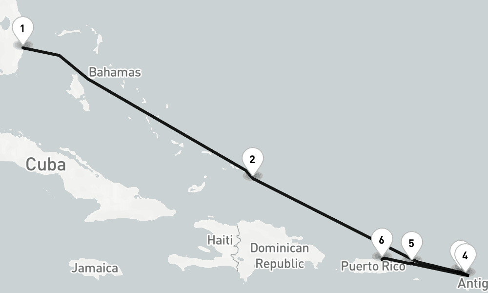 7 days, one-way from Fort Lauderdale to San Juan 8日間