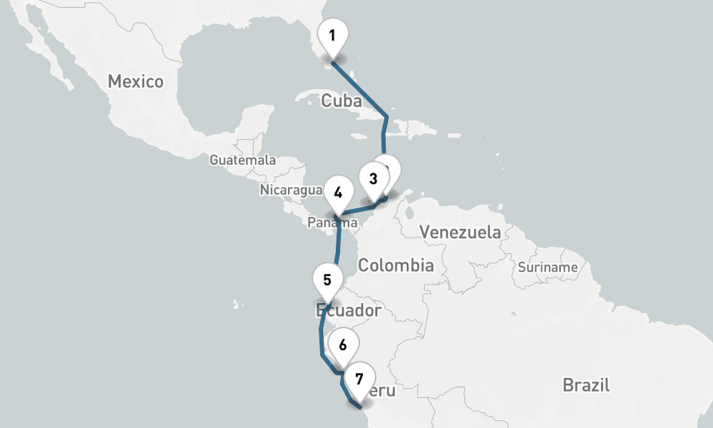 12 days, one-way from Miami to Callao-Lima 13日間