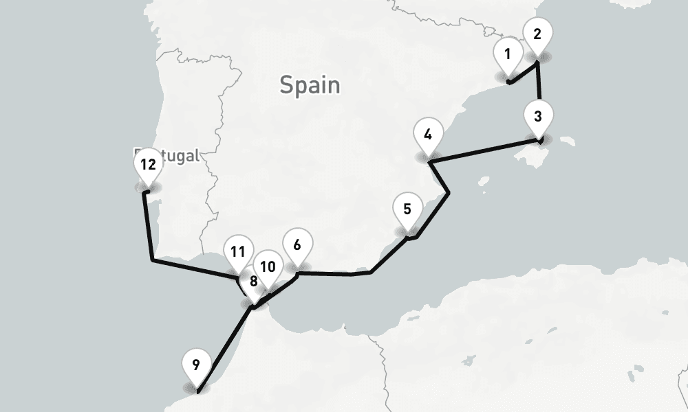 12 days, one-way from Barcelona to Lisbon 13日間