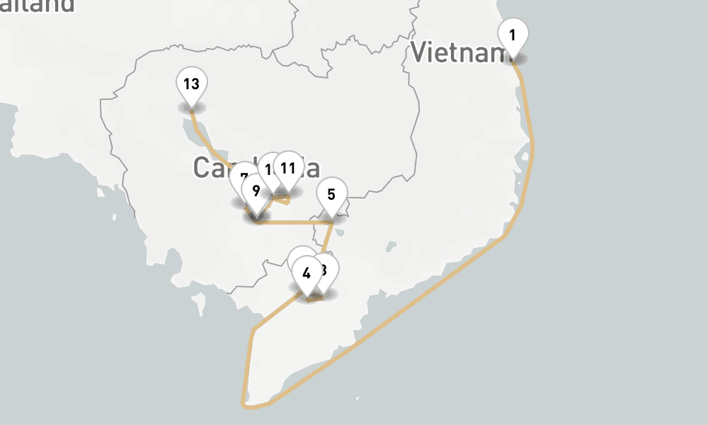 7 days, one-way from Saigon to Siem Reap 8日間