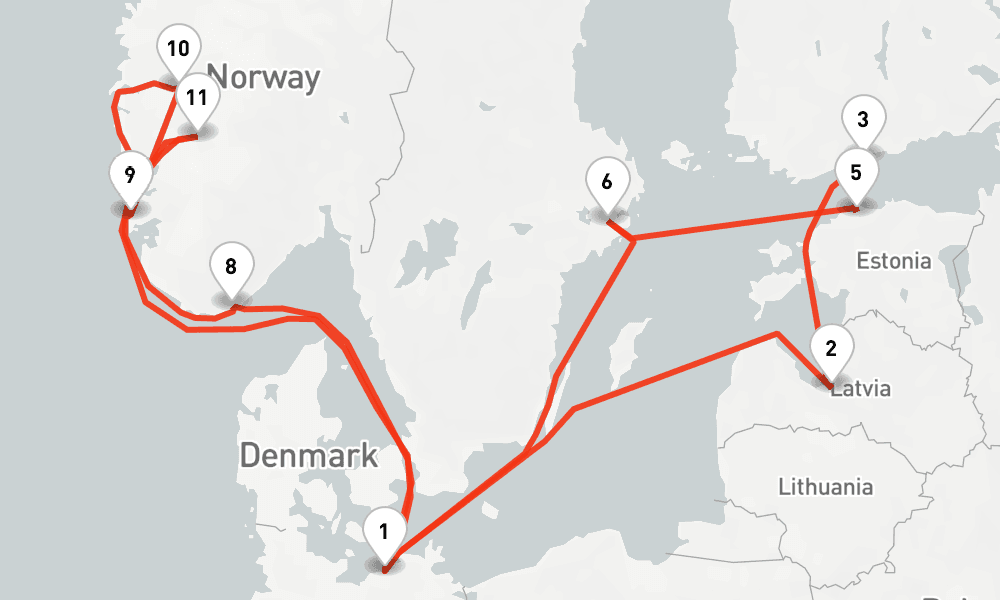 14 nights / 15 days, Warnemunde (Rostock, Germany) Round trip