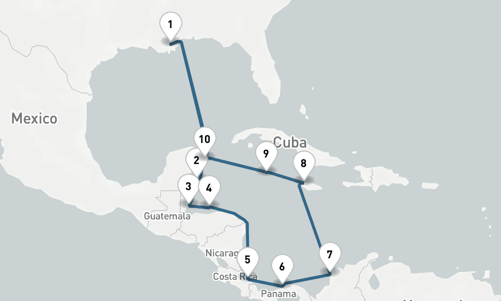 14 days, round-trip Caribbean Round-trip New Orleans Harvest Caye, Cozumel Roatan 15日間