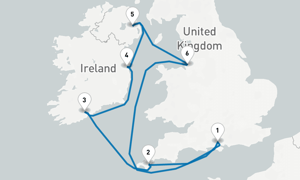 7 days, round-trip Ireland England 8日間