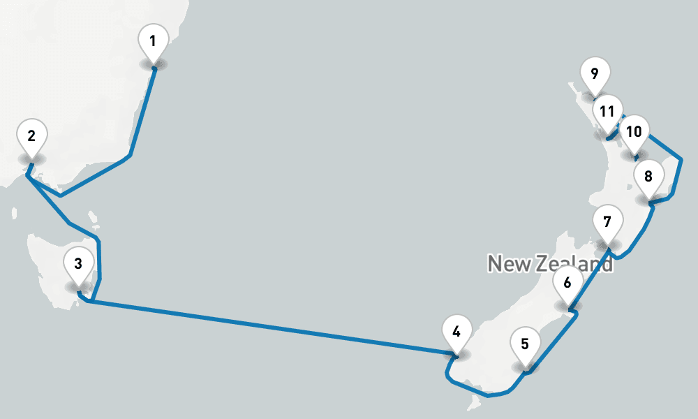 15 days, one-way from Sydney to Auckland 16日間