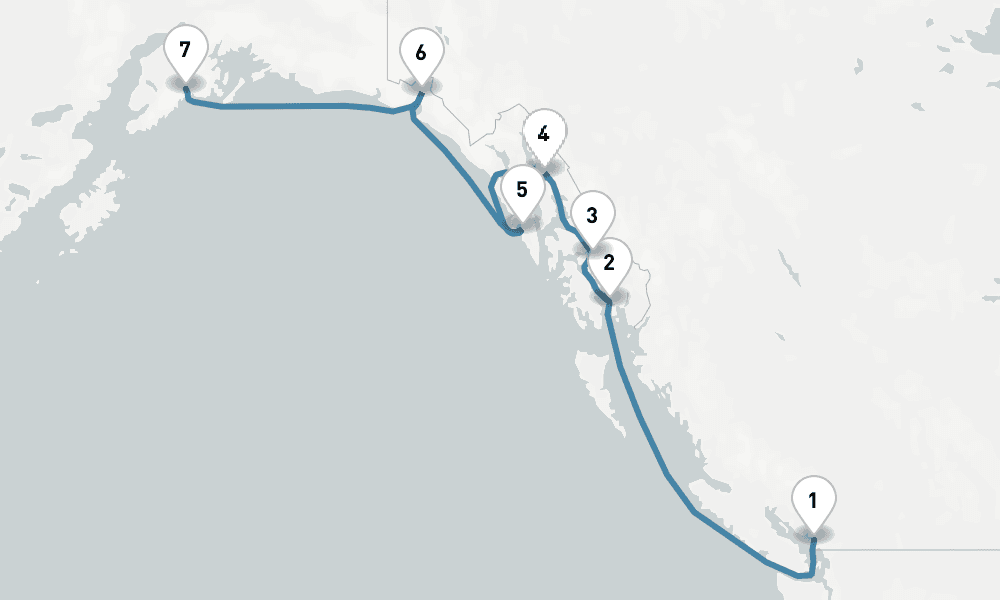 7 days, one-way from Vancouver to Seward 8日間