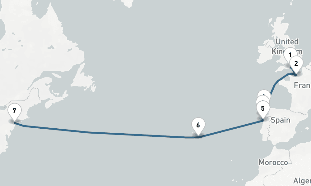 14 days, one-way from Southampton to New York 15日間