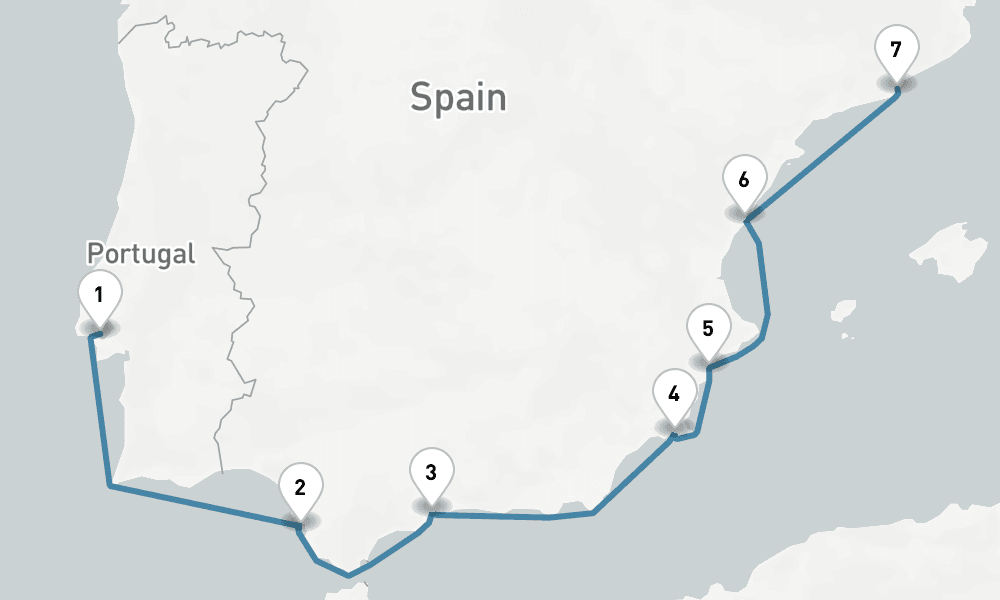 7 days, one-way from Lisbon to Barcelona 8日間