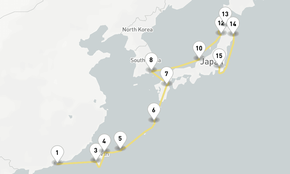 20 days, one-way from Hong Kong to Tokyo 21日間