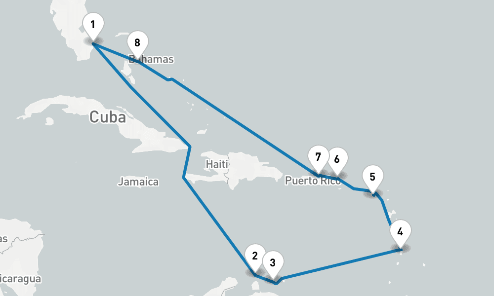 12 days, round-trip Circle Caribbean 13日間