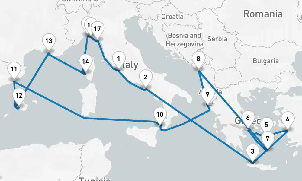 21 days, round-trip The Best of the Mediterranean 22日間