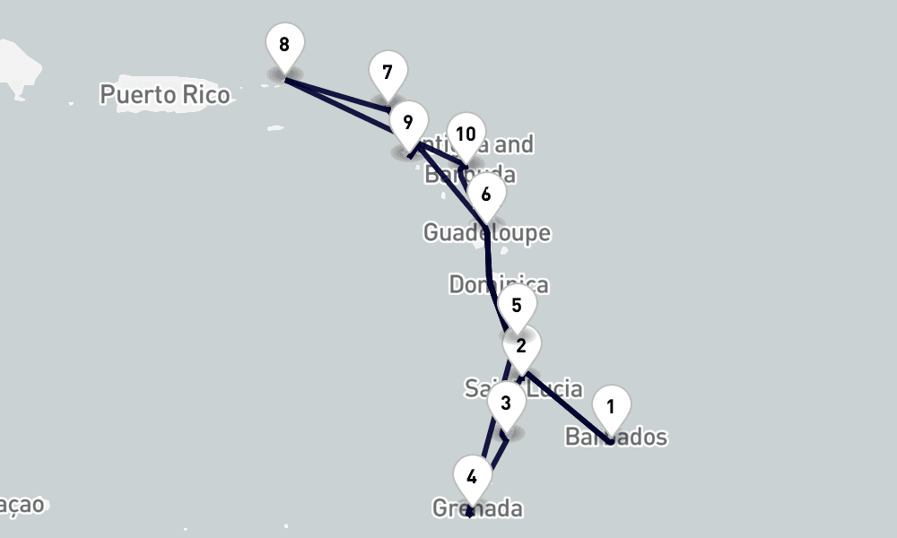 14 days, round-trip Southern Caribbean 15日間