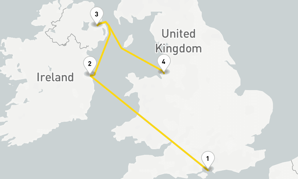 4 days, one-way from Portsmouth UK to Liverpool 5日間