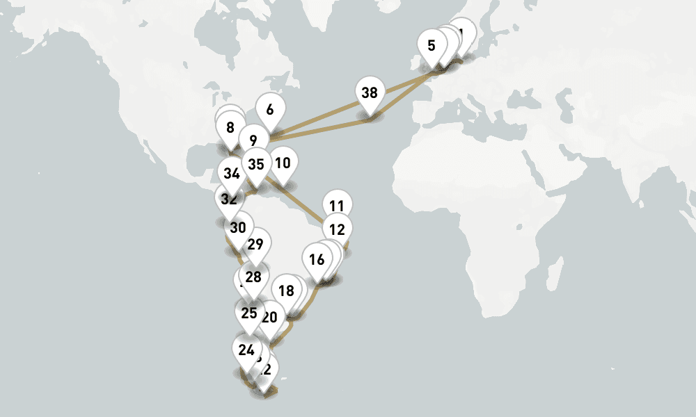 90 days, round-trip South America Discovery 91日間