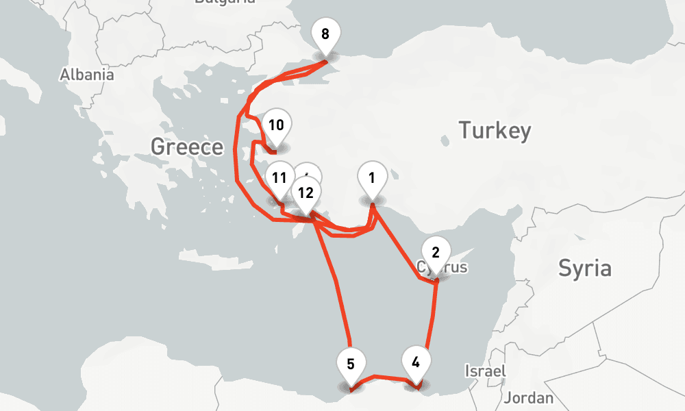 14 days, round-trip Ostliches Mittelmeer mit agypten Istanbul 15日間