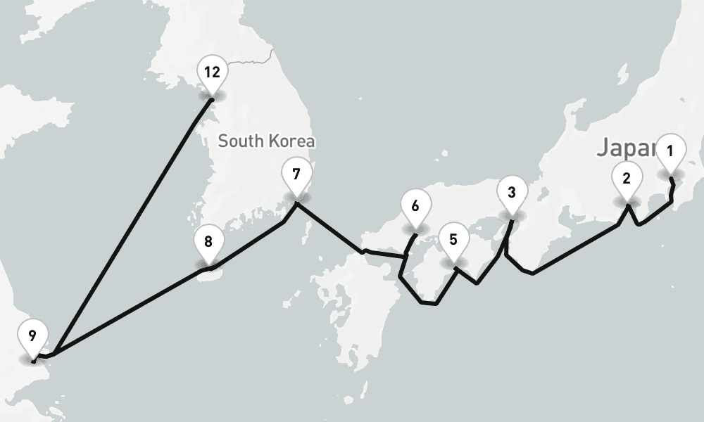 14 days, one-way from Tokyo to Incheon 15日間