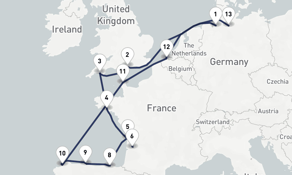 14 days, one-way from Bremerhaven to Hamburg 15日間