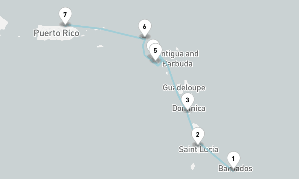 6 nights / 7 days, one-way from Bridgetown (Barbados) to San Juan (Puerto Rico)