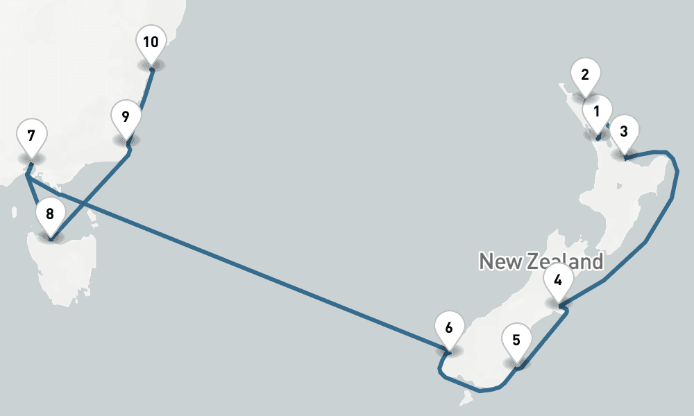12 days, one-way from Auckland to Sydney 13日間
