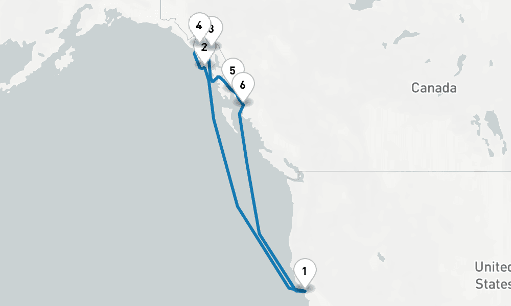 10 days, round-trip Inside Passage Roundtrip San Francisco 11日間