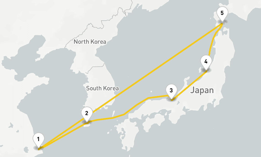 8 days, round-trip Jeju, Maizuru, Niigata Hakodate 9日間