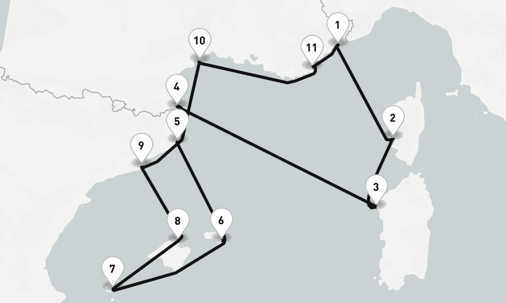 12 days, round-trip Nice To Nice 13日間