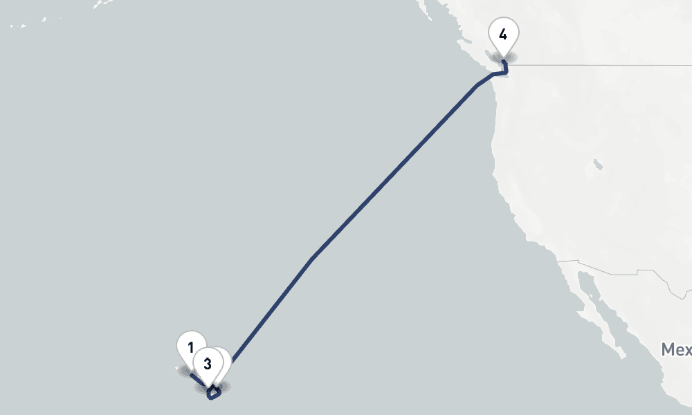 8 days, one-way from Honolulu to Vancouver 9日間
