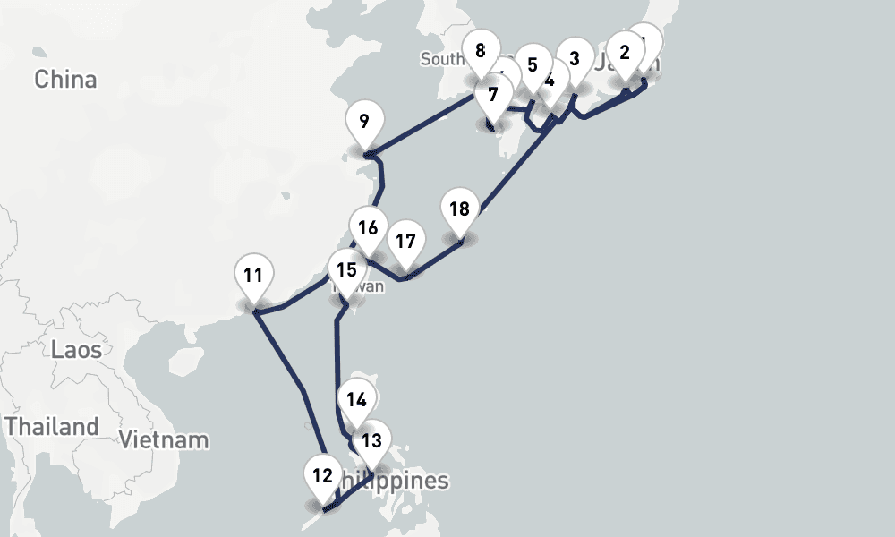28 days, round-trip The Philippines, China Japan Collector 29日間