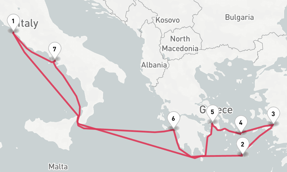 10 days, round-trip Greek Isles, Turkey Italy 11日間