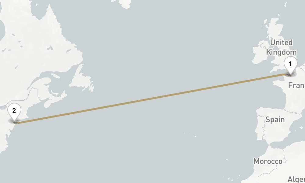 7 days, one-way from Le Havre-Paris to New York 8日間