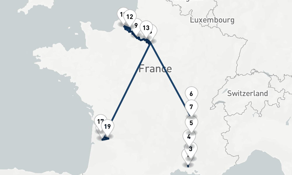 21 days, one-way from Arles to Bordeaux 22日間