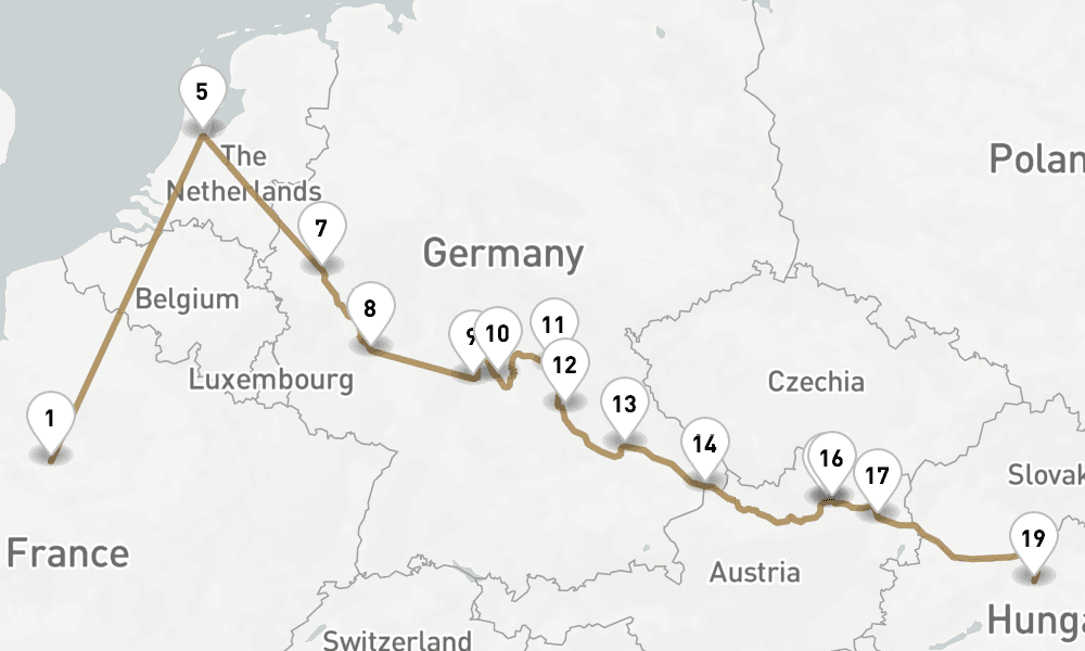 17 days, one-way from Paris City to Budapest 18日間